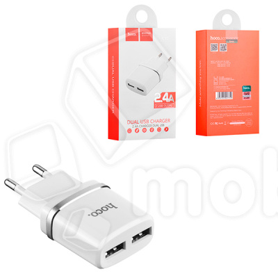 Сетевое зарядное устройство USB Hoco C12 (12W, 2 порта) Белый