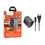 Сетевое зарядное устройство USB/Type-C Hoco CS76A (70W, QC3.0, PD, 3 порта, с сетевым кабелем) Черный
